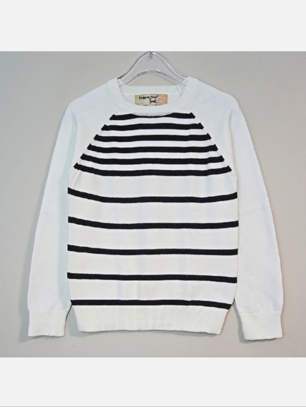 Triple Five Soul Girls Black & White Striped Cotton Sweater, Size 5 ~ EUC
